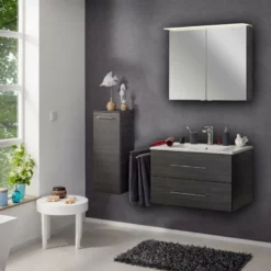 Fackelmann B.perfekt Spiegelschrank, Led-Box+Leuchte - Dark Oak | 80x69,5x23,5 Cm | 2 Türen -Wenko Verkaufsgeschäft 2084870 b perfekt spiegelschrank led box leuchte 2